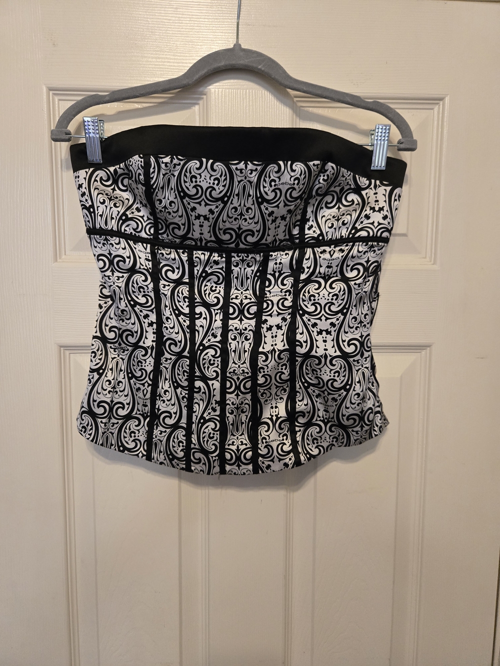 bebe Black and White Strapless Tunic, Pull Missing On Zipper, No Satin Belt.